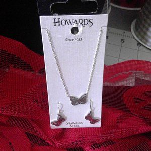 SS Dainty Butterfly Earrings & Necklace Set